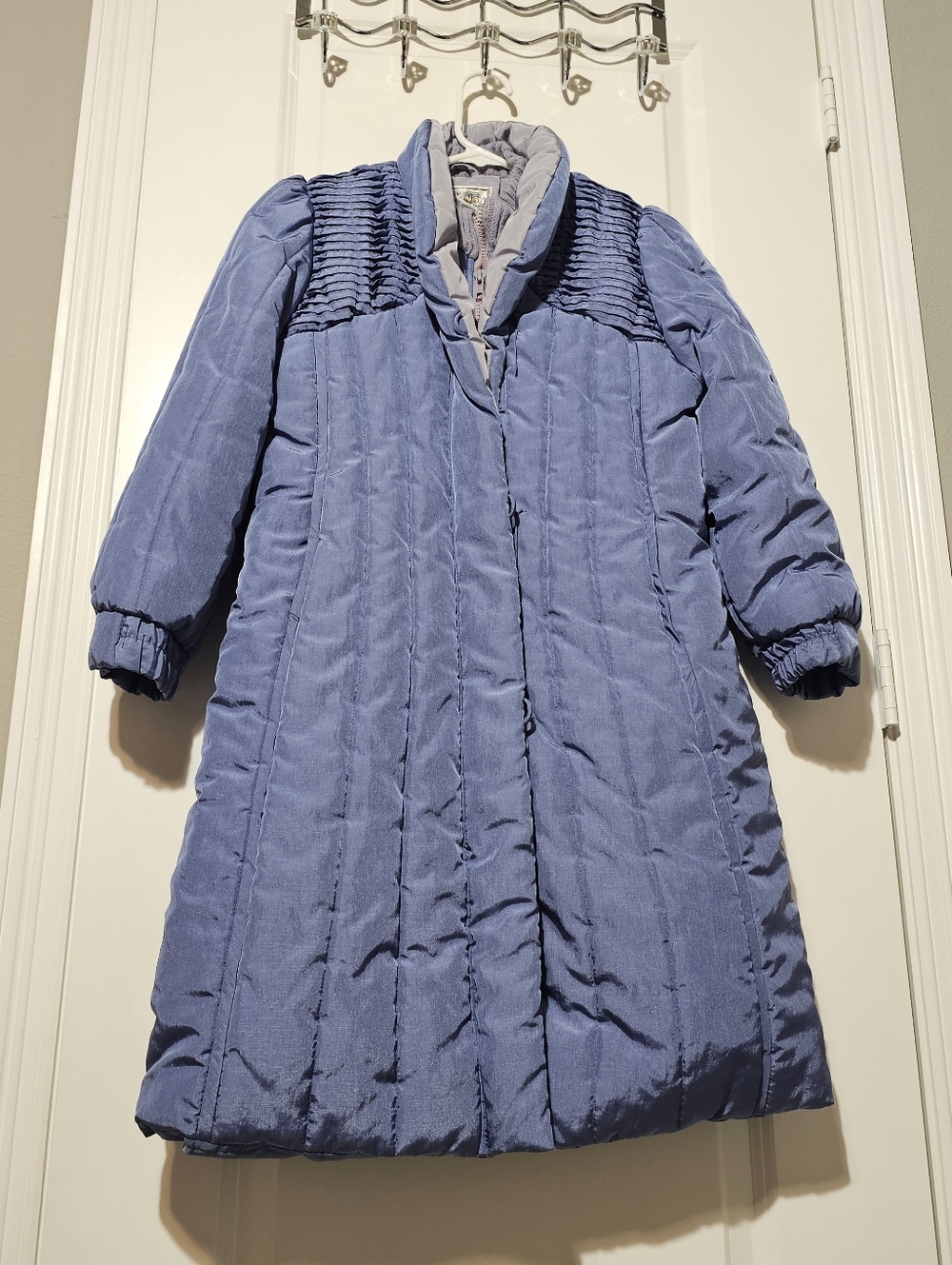 Girl's Blue Quilted Long Puffer Coat